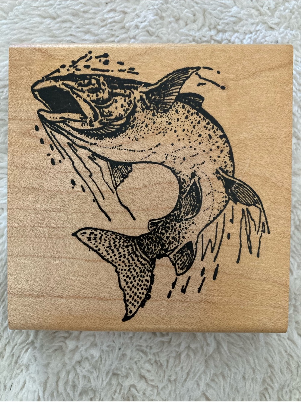 Jumping trout rubber stamp